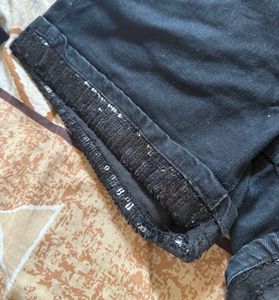 Black Denim Shorts with Sequins