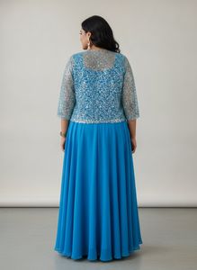 Beautiful Blue Ethnic Gown with Shimmer Jacket