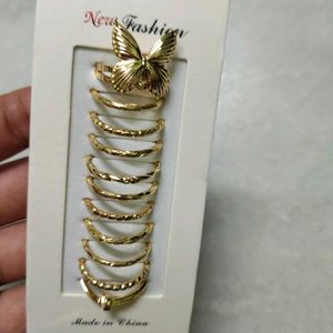 Set of 10 Gold Hoop Earrings with Butterfly