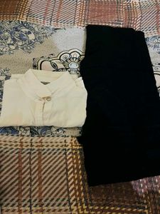 White Button-Up Shirt & Black Pants Set