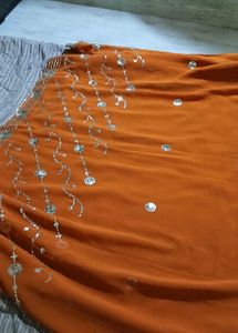 Elegant Orange Sequin Saree