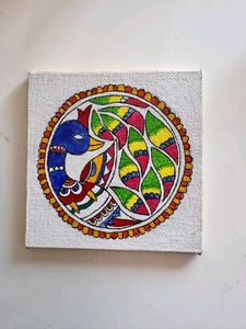Folk Bird Art with Gold Border