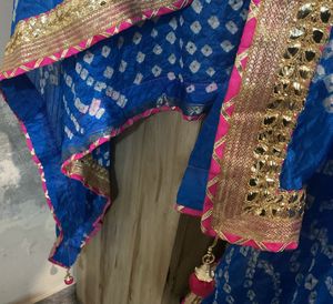 Vibrant Blue Bandhani Dupatta with Gold Trim