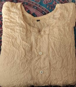 Yellow Embroidered Chikankari Work  Straight Kurta