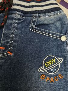 Comfy Kids' Drawstring Jeans with Space Patch