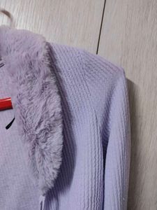 H&amp;M Lavender Cropped Knit Cardigan with Fur Trim