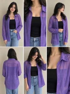 Sheer Purple Oversized Button-Up Shirt