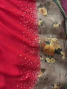 Vibrant Red Saree with Floral Border