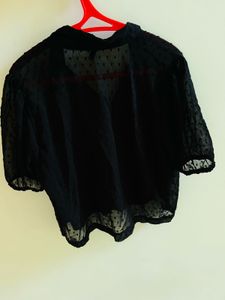 Sheer Black Dot Button-Up Top