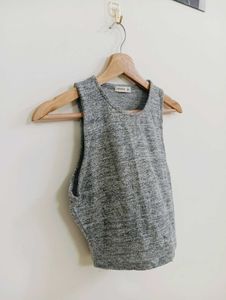 Gray Textured Sleeveless Crop Top