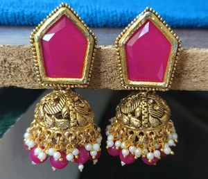 Stunning Pink Jhumka Earrings