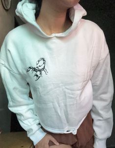 White Cropped Hoodie with Scorpion Graphic