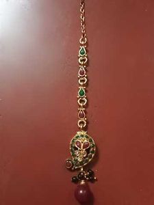 Traditional Maang Tikka with Red &amp; Green Stones
