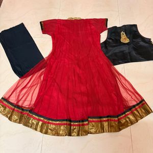 Red Anarkali Kurta Set with Embroidered Jacket