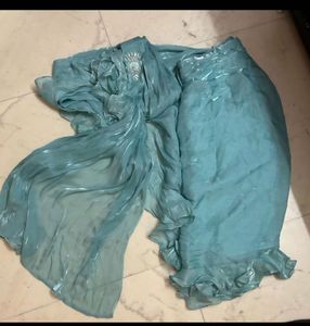 Elegant Teal Ruffled Saree