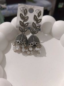 Oxidized Jhumka Earrings with Pearls