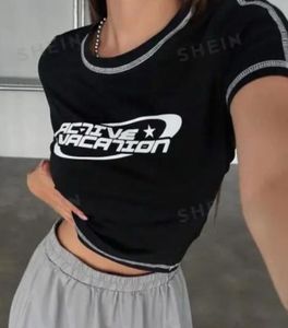 Black "Active Vacation" Graphic Crop Top