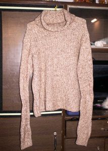 Chunky Beige Knit Turtleneck Sweater