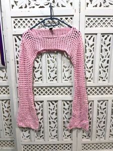 🌸 Imported Pink Cropped Crochet Sweater D