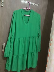 pure cotton flare Vibrant Green Tiered Dress