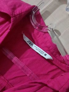 ZARA Bright Pink Button-Up Tunic Top
