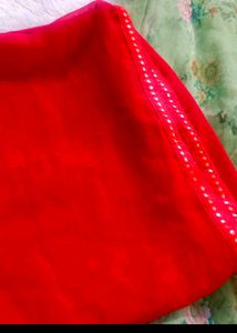Red embellished half saree set or dhavani