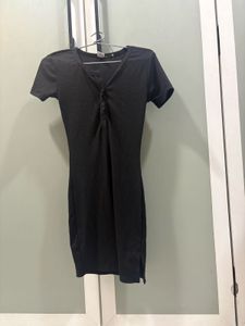 Classic Black Henley Neck Mini Dress