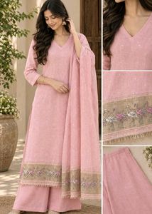 (New) Flamingo embroided border dress material