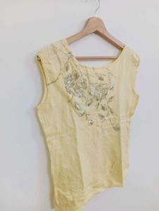 Elegant Yellow Embroidered Sleeveless Blouse