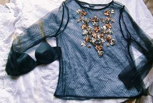 Sheer Black Embellished Top &amp;bra