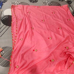 Elegant Pink Saree with Gold Border