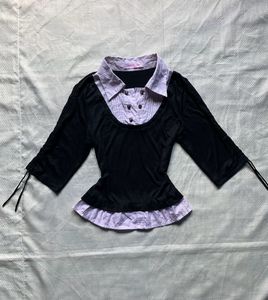 Cute Black & Lilac Layered Top