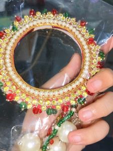 Exquisite Beaded Bangle with Pearl Dangles