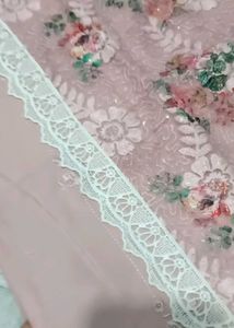Elegant Pink Floral Kurta Set with Lace