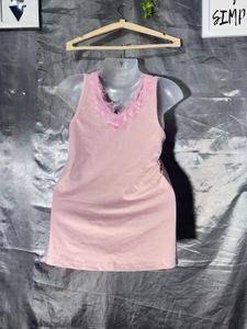 Pink Lace Trim V-Neck Tank Top