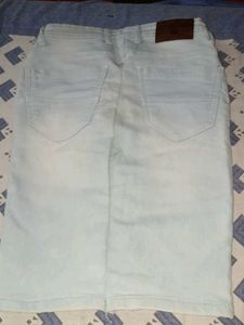 Light Wash Denim Midi Skirt