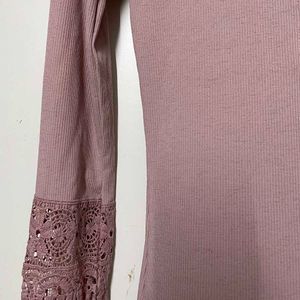 Shein Dusty Rose Lace Sleeve Top