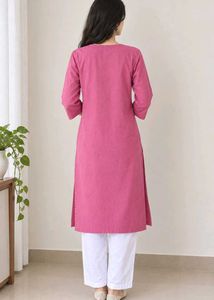 Pink Kurta Set with White Pants
