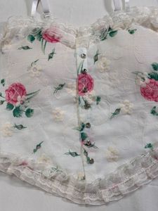 Floral Lace Trim Corset Top