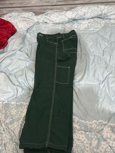 bershka Green Wide Leg Jeans