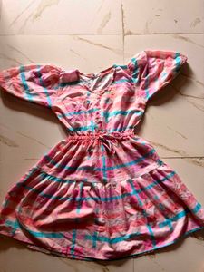 Cute Pink Plaid Puff Sleeve Dress