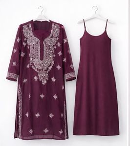 Purple Kurta chikankari