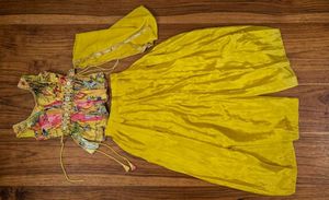 Designer Yellow Crop Top &amp; Palazzo Set with Dupatt