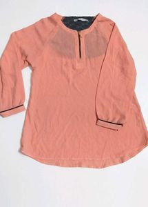 Chic Peach Blouse with Zipper Detail