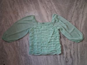 Mint Green Ruched Sleeve Top