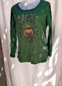 20164. Embellished Green Long Sleeve Top