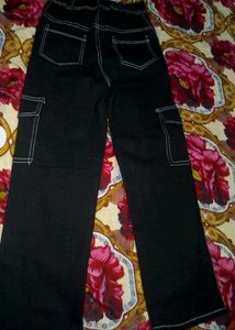 Black Cargo Pants with Contrast Stitching