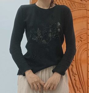 Elegant Black Embellished Sweater