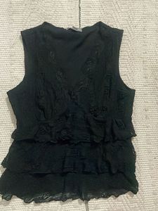 Black Ruffle Tiered Sleeveless Top