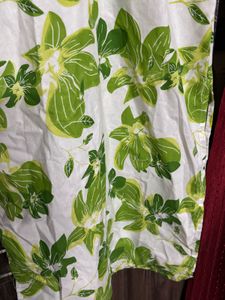 White &amp; Green Floral Print Kurta